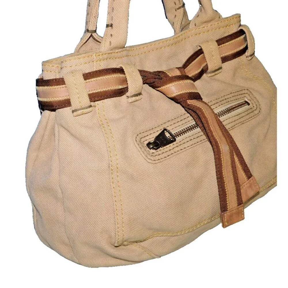 Vintage GAP JEANS 1969 beige & brown denim fabric tote, handbag, purse